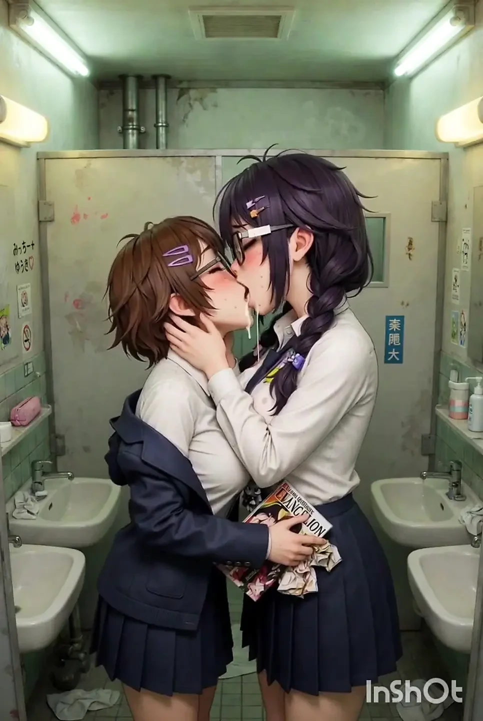 Schoolgirl Kissing Cosplay Anime compilation