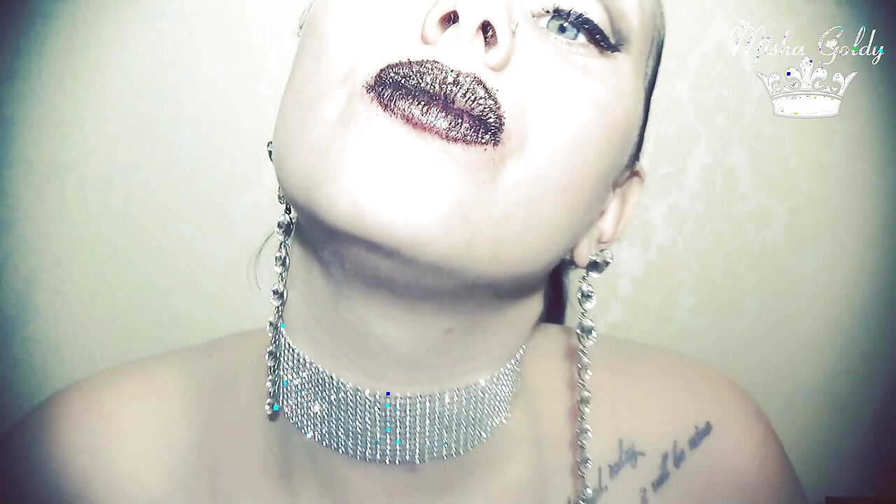 Brown glittery lips and sexy chocolate eating