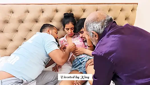 3 men had hardcore sex with an Indian girl, called her to a hotel and sucked her pussy, the video went viral (Hindi audio)