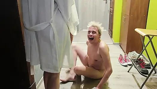 Femdom and Peeing, a Toilet Slave Eats Cereal with Urine and Swallows Urine