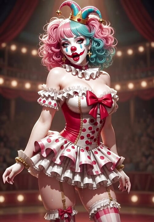 Anime circus strip ring leader clown and acrobat sexy circus show
