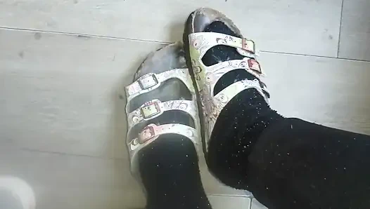Worn-out Birkenstock shoes