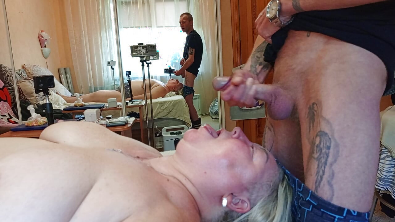 I jerk off my cock and fuck my stepmom in the throat and then cum in her mouth