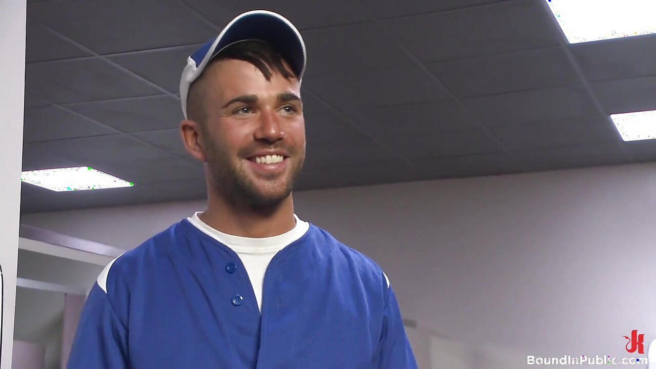 Pitcher Becomes Catcher! Bound Stud Takes a Baseball Bat up His Ass!