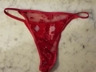 Cum on red thong