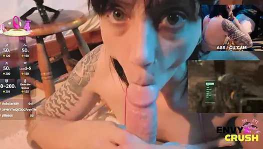 Gamer Girl in Fishnets Gets on Her Knees