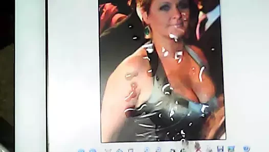 Cum tributing a blonde in a sexy black dress