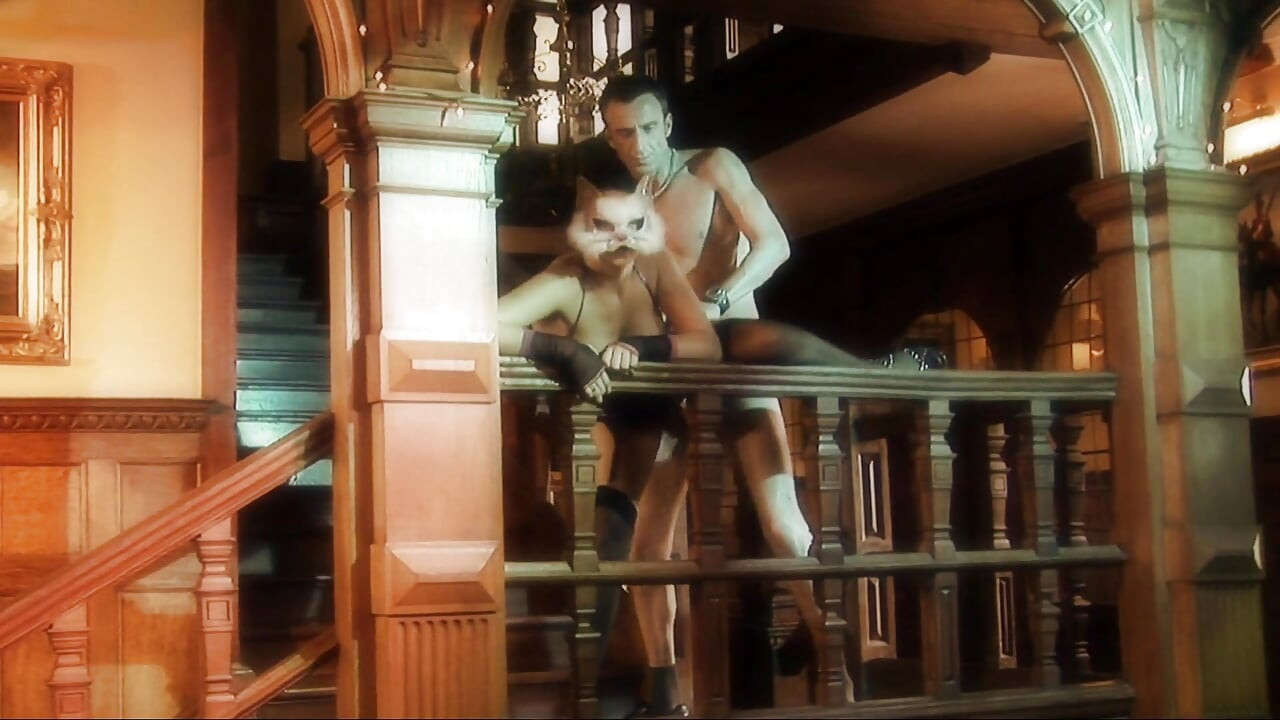 Kinky dekhengst neukt een hete babe met een kattenmasker en kousen
