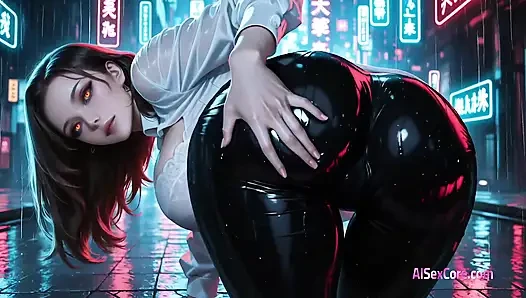 Dewi neon basah kuyam dan dientot habis-habisan di tengah hujan di kota sampai wajahnya dicrot sperma hangat (AI Porn)