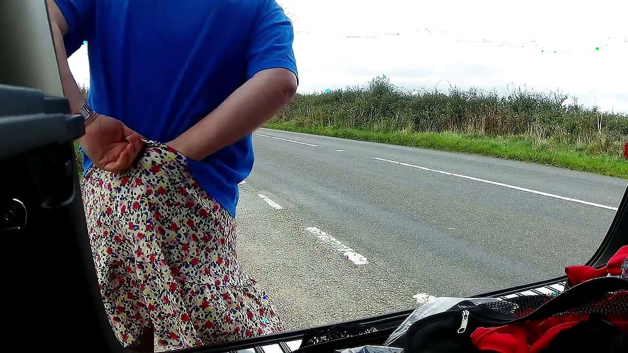 Parked at side of road and changing into cross dress, a little windy !!