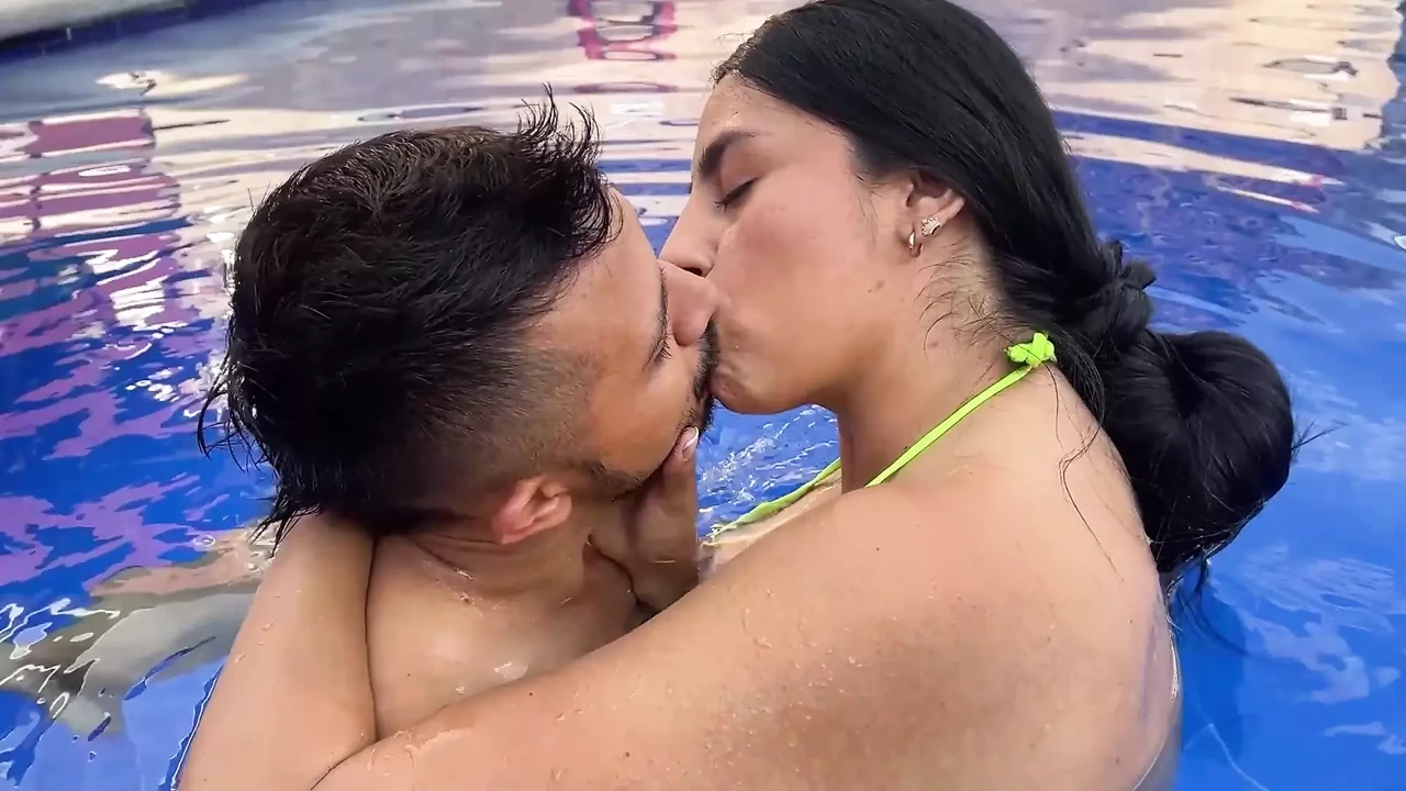 kissing my stepbrother's best friend in the pool and he gets wet really fast