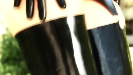 Fetish man enjoys busty blonde in latex