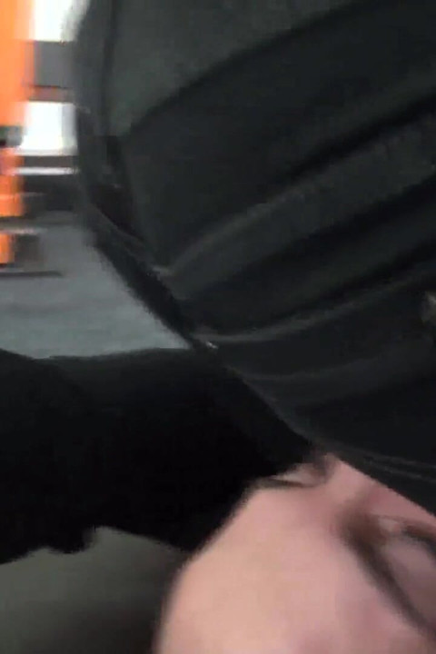 Blonde slut with glasses and her slave in gym