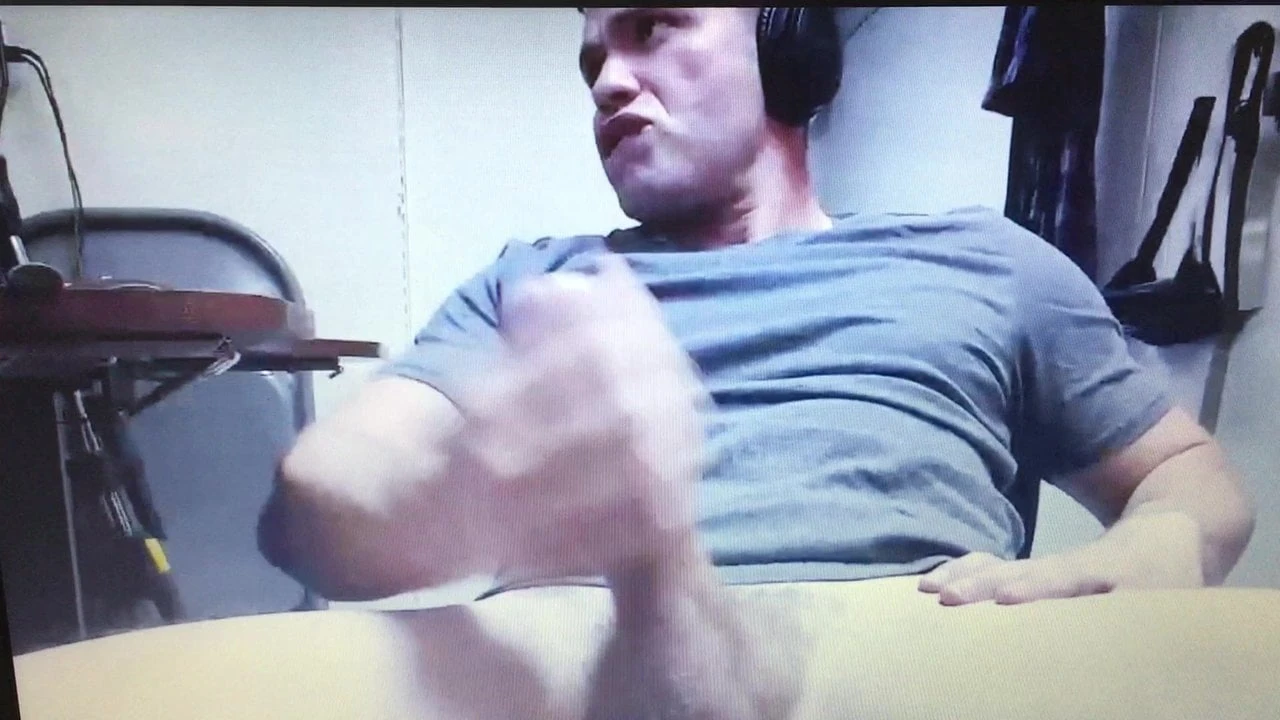 Hot straight young guy hard edging his huge thick cut cock