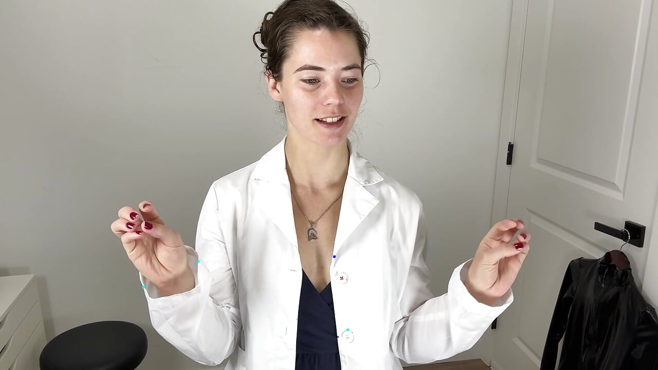 Trying on Shiny Spandex Catsuit with White Lab Coat
