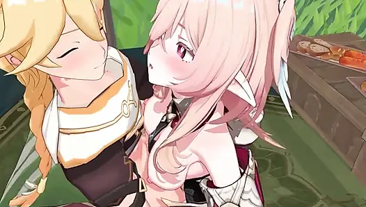 Genshin Impact - linnea lagi asik di luar ruangan sama aether - animasi 3d hentai