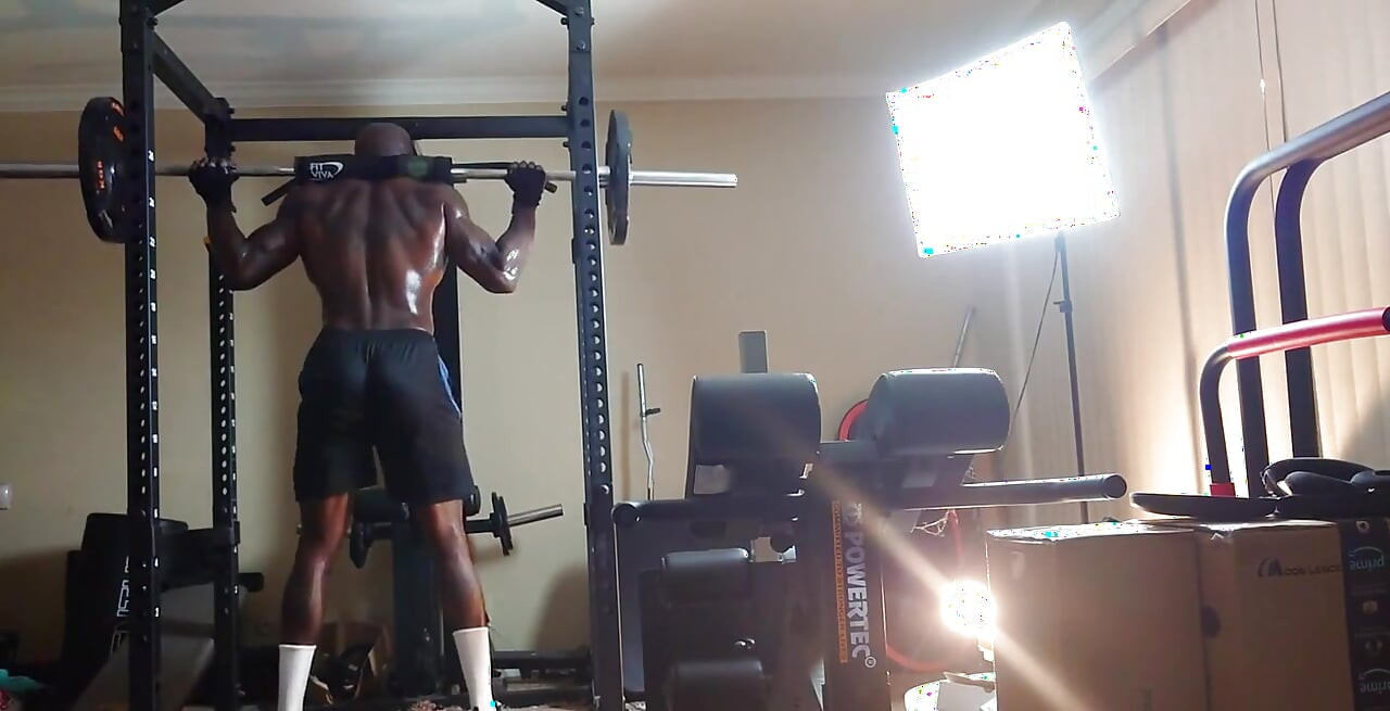 Hallelujah Johnson Tall Dark Chocolate Muscles Tattoos Body Squats