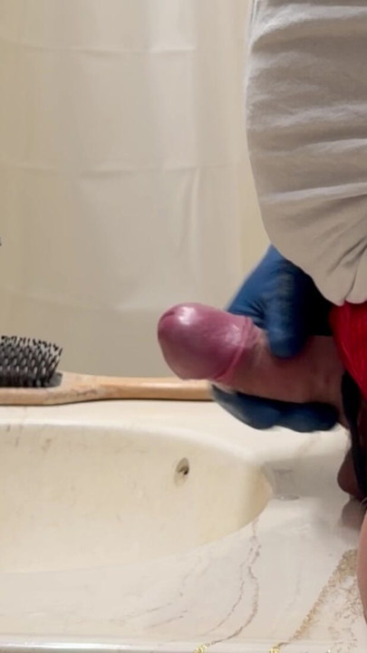 Gloved cumshot