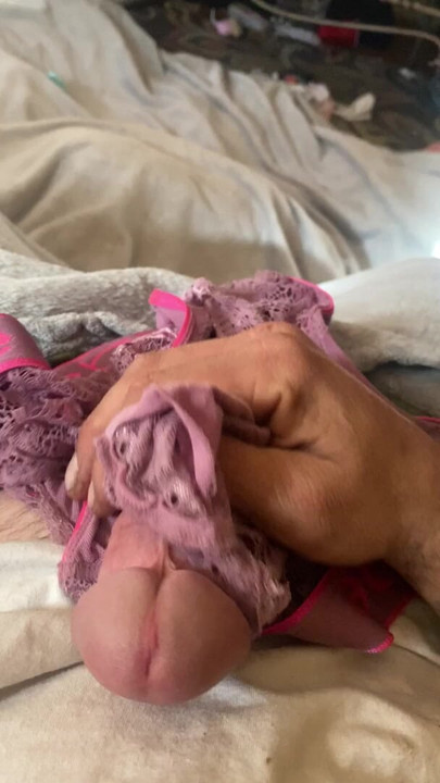 Jerking cock with panties