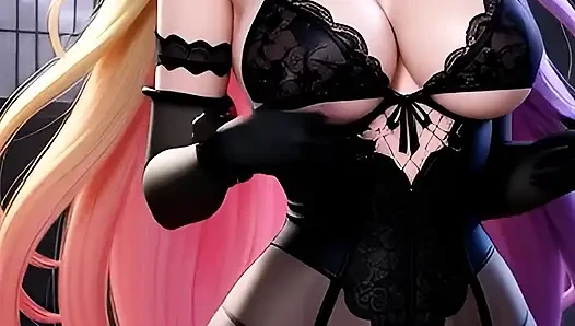 Hentai gothic girls with dyed hair showing off their big tits