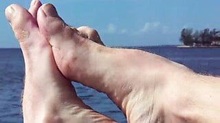 毛深いアーティスト-水と陸の上で足を曲げる