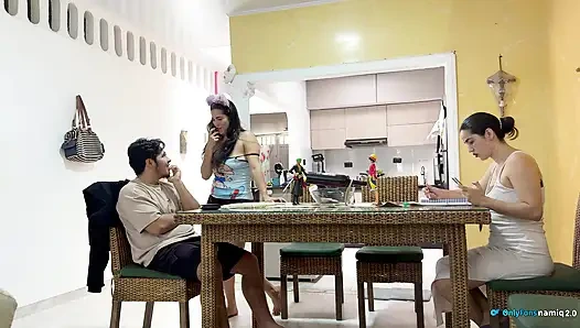 I fuck my girlfriend's daughter 18+ at the table while she doesn't see us!