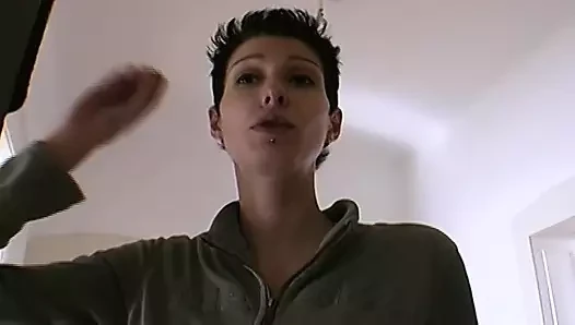 Slender German babe enjoys masturbating and sucking a hard cock