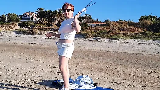 Real nudist Playing Naked in the Ocean Waves