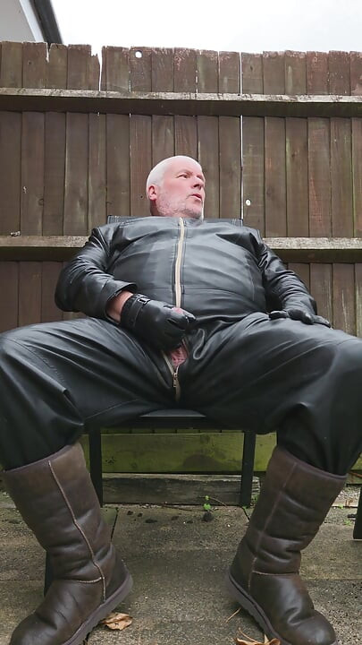Leather Overalls in the Garden
