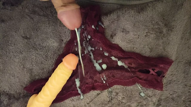Big sperm ejaculation on a friend's thong panties