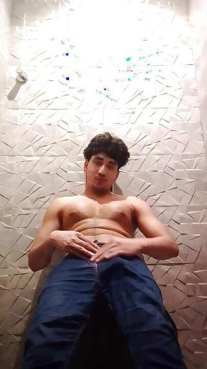 A Bad Boy Gives It His All When He Gets Into the Toilet and Masturbates, Getting His Hard Cock Hard