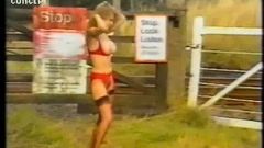 80s red lingerie silly outdoor dance -- big boobs and bush