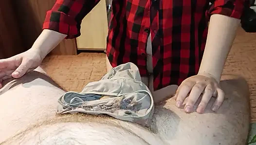 My stepmom chooses panties for jerking off and cumming