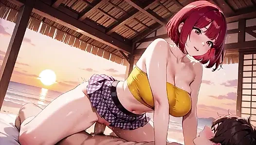 Вы никогда не угадаете, как глубоко эта рыжая хентай крошка принимает это на закате