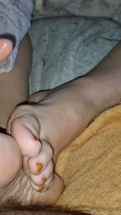 My Girlfriend give me a foot job- hand job combo on the couch | Clip 1