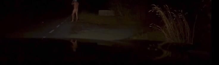 Wanking totally naked at side of road . Showing off for van