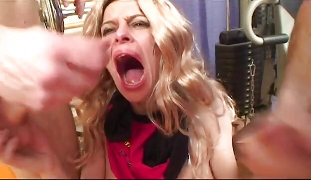Slutty MILF Screwed in a Gym by Two Boys