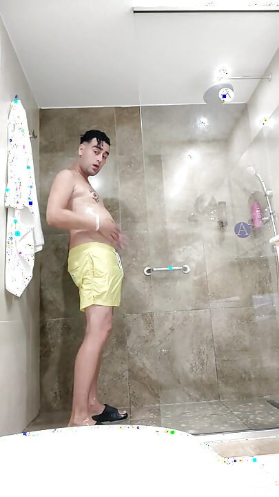 Big Bloated Belly Showering - Naked Shower After Swimming