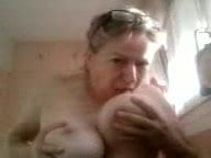 French BBW Martine sucking her nipples