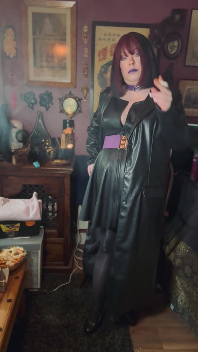 Smoking Mature, Tina Snua Smoking A Cigarette In A Full Length Leather Coat - Smoker | Clip 1