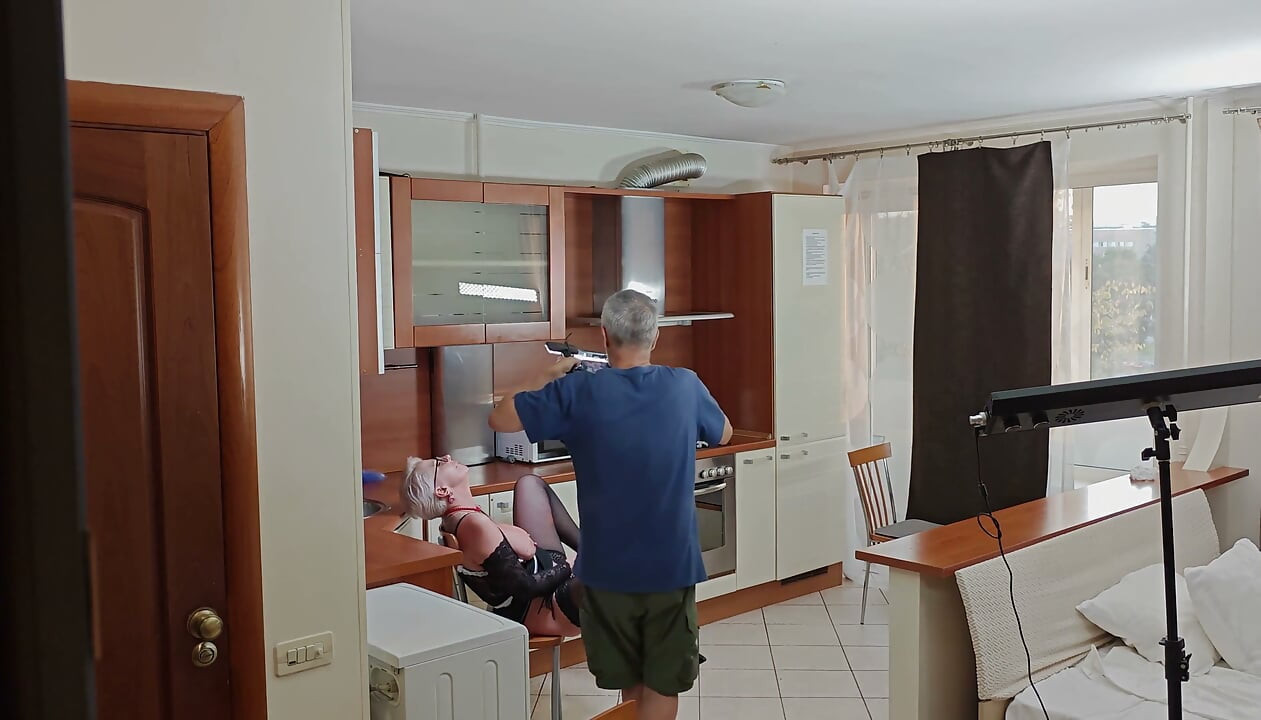 Kinky Husband Films His Mature Hot Wife in the Kitchen to Have a Private Erotic Recording