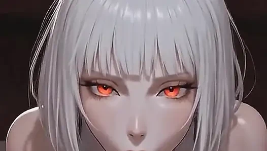 AI Goth vampire girl gives a blowjob and gets fucked in the missionary position and doggy style, takes a load in her mouth