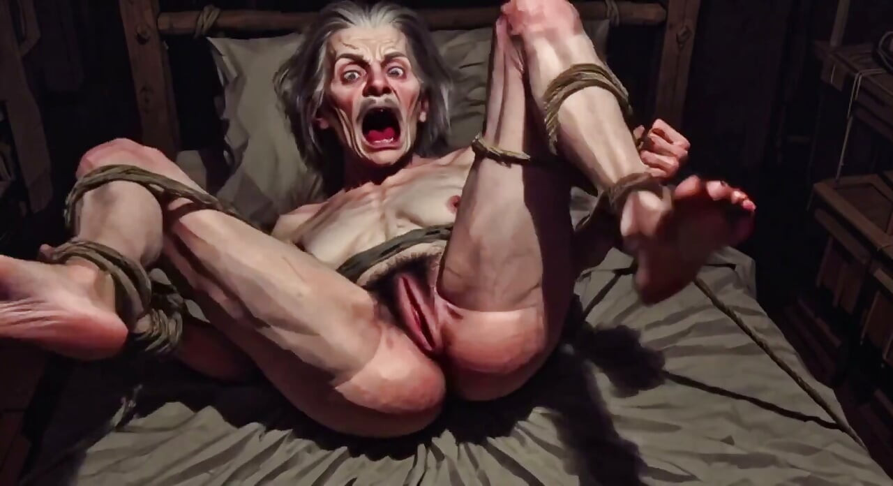 Nenek yang sangat jelek dengan tali perbudakan - gemetar dengan kesenangan dan orgasme