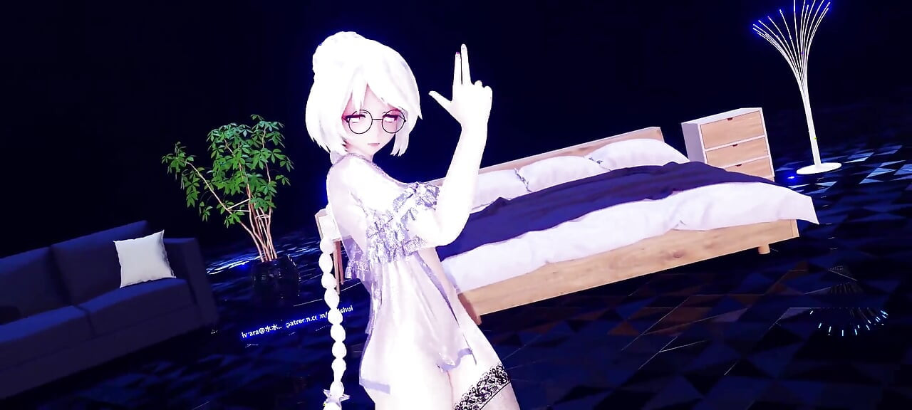 [mmd] 약한 이브이 안경, 유혹, 검은 실크, 큰 가슴, 흔들림, 노출된 음부