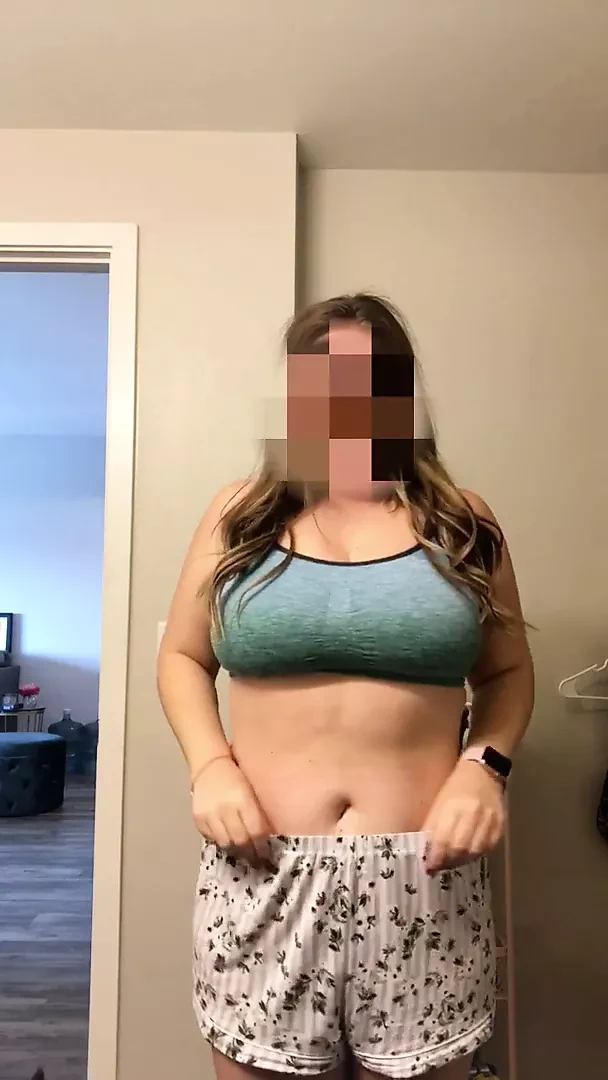Sexy thick girl with huge tits strips in bathroom