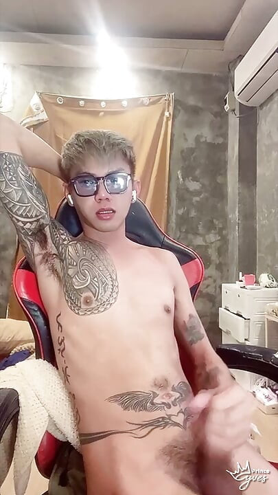 Cute Inked Boy Teasing, Masturbating, and Cumming for His Webcam Viewer