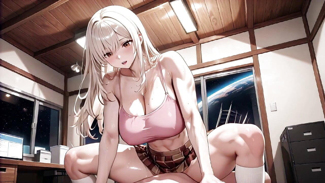 Explosive Hentai Home Office Session - Silver-Haired Big Tits Dripping Madness