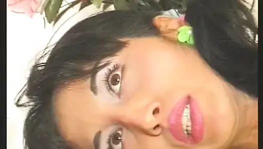 Skinny brunette chick with small tits gets jizzed on her hairy pussy