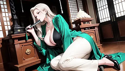 Green Suit Secretary! Ordered to organize files in the study, she deliberately exposes her deep V-neck and long legs.