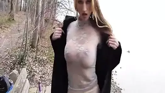 Blond milf fist fucked in a public park